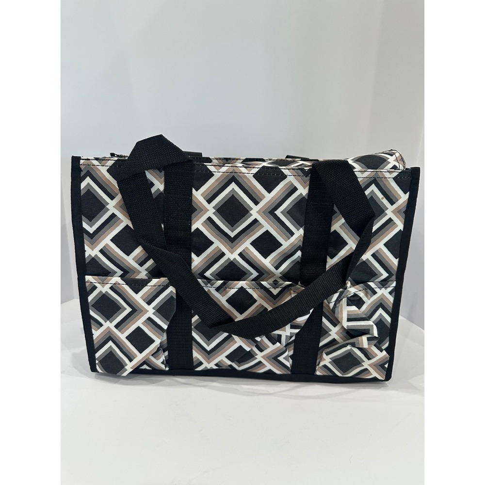 Thirty-One Zip-Top Organizing Utility Tote Deco Diamond Bag 4451 AD33 Black Tan